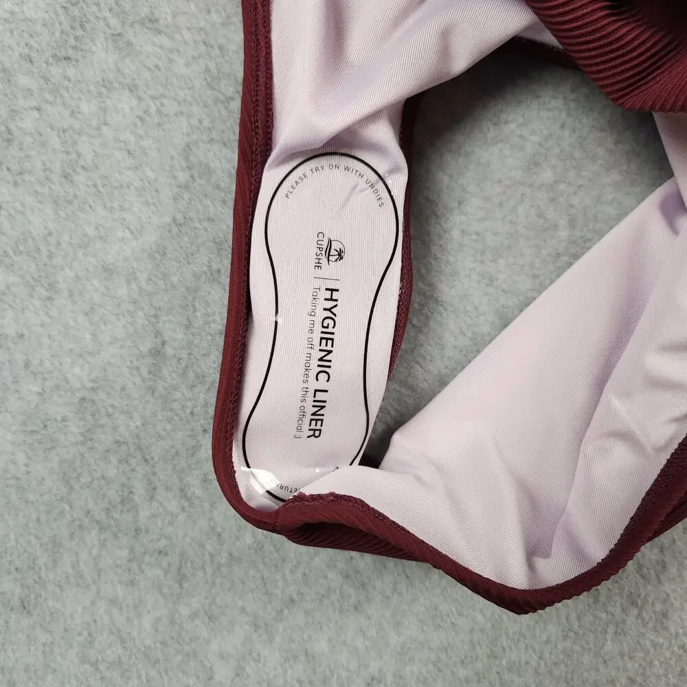 🌼NWT Cupshe Swimsuit Large One Piece Removable Cups Adj Straps Ribbed Burgandy - Picture 9 of 16